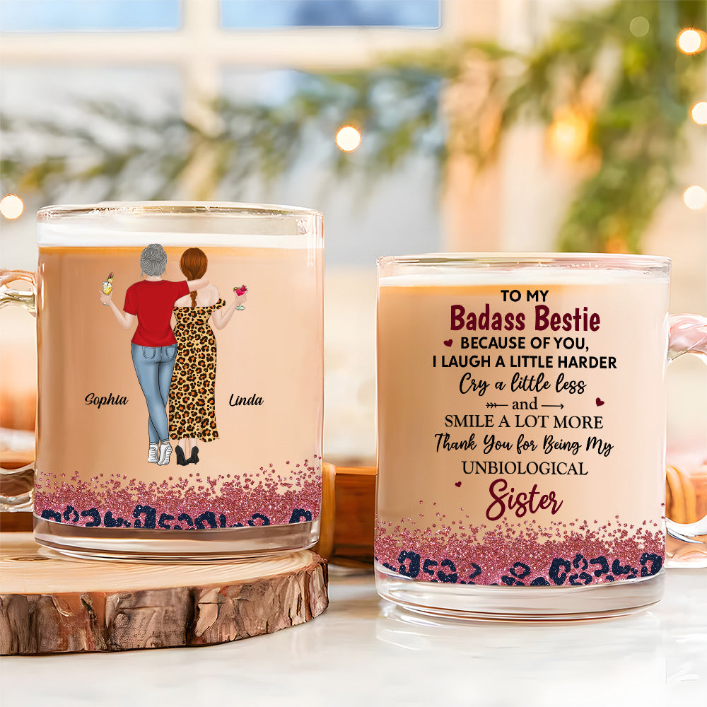 Because Of You I Laugh A Little Harder - Personalized Custom Glass Mug