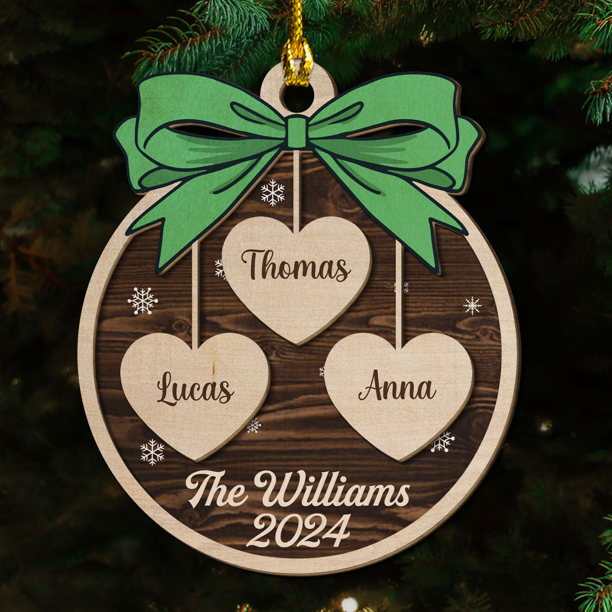 Bow, Name And Xmas - Personalized Custom 2-layered Wood Ornament