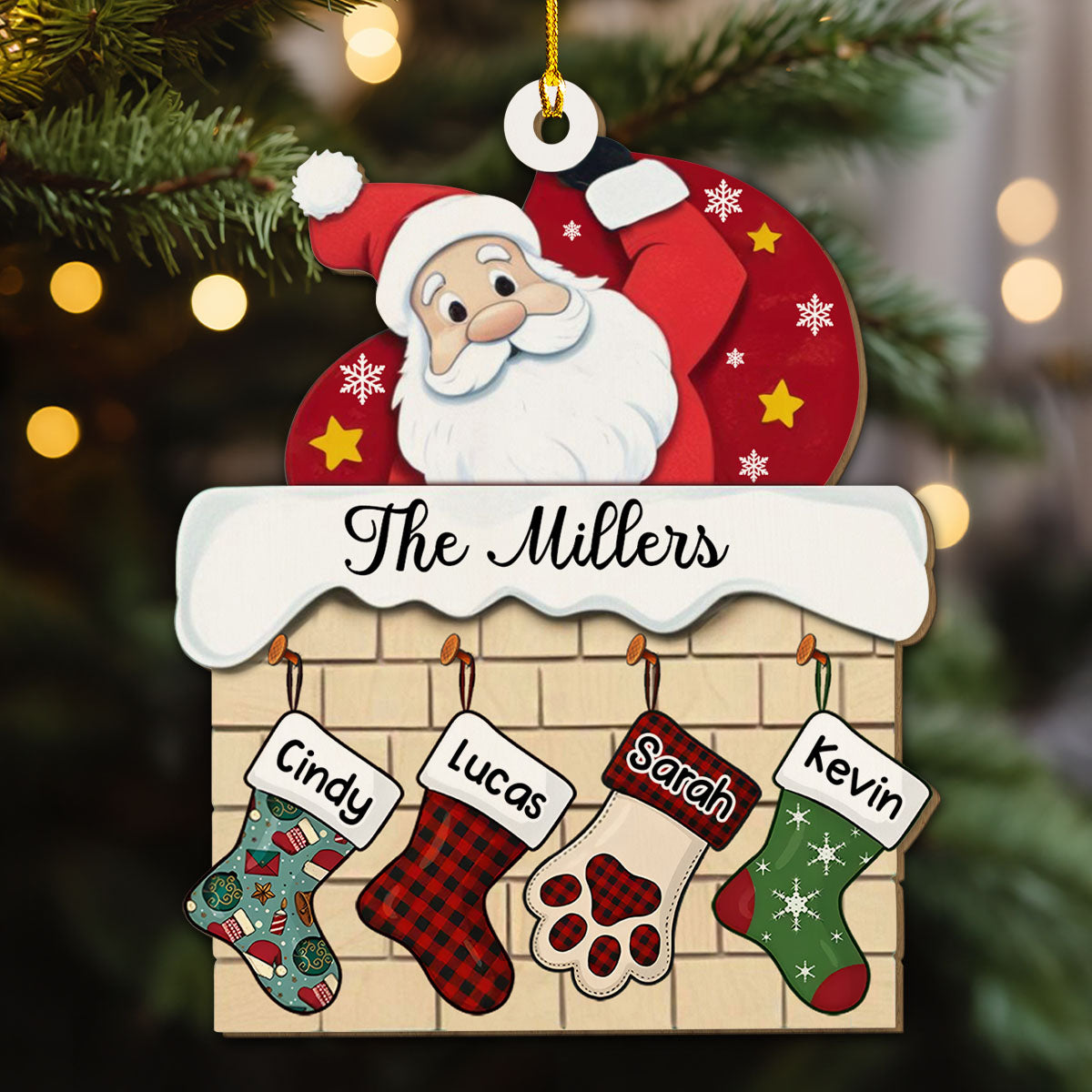 Stocking Christmas Family Name - Personalized Custom Wood Ornament