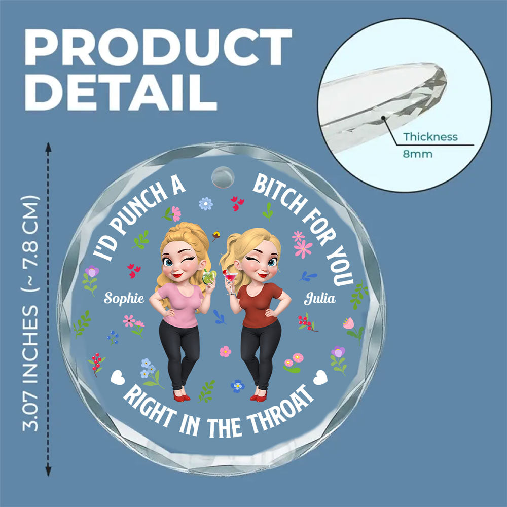 Right In The Throat Bestie Cartoonize - Personalized Custom Glass Ornament