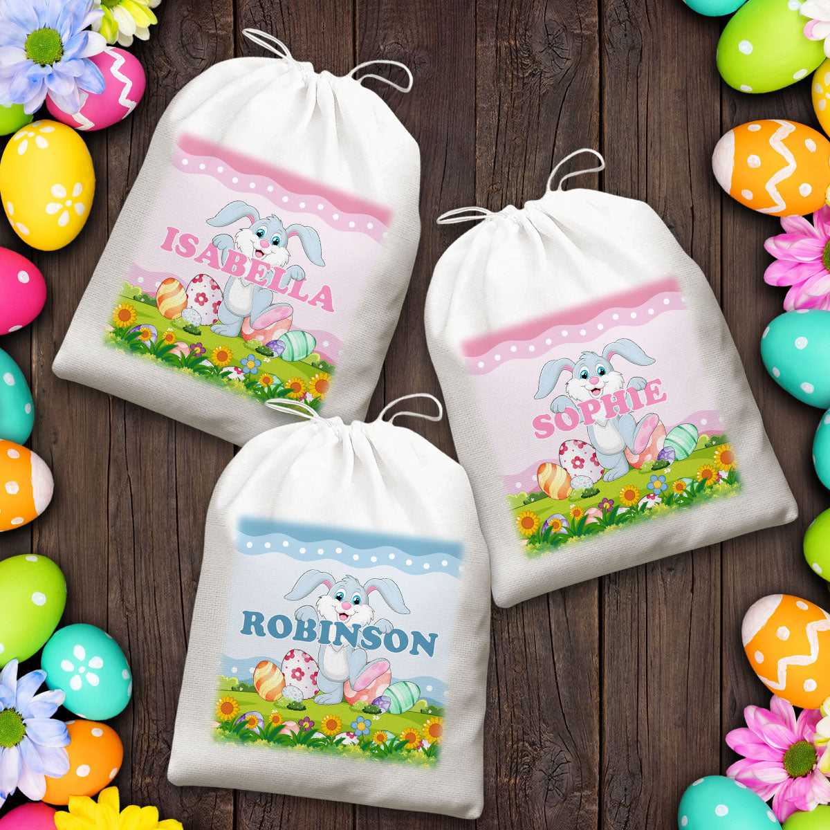 Blue Pink Bunny - Personalized Custom Favor Bag