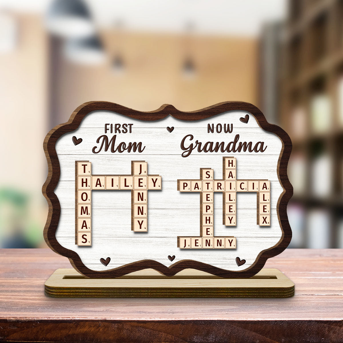 First Mom Now Grandma Crossword - Personalized Custom 2-Layer Wood Plaque With Flat Base