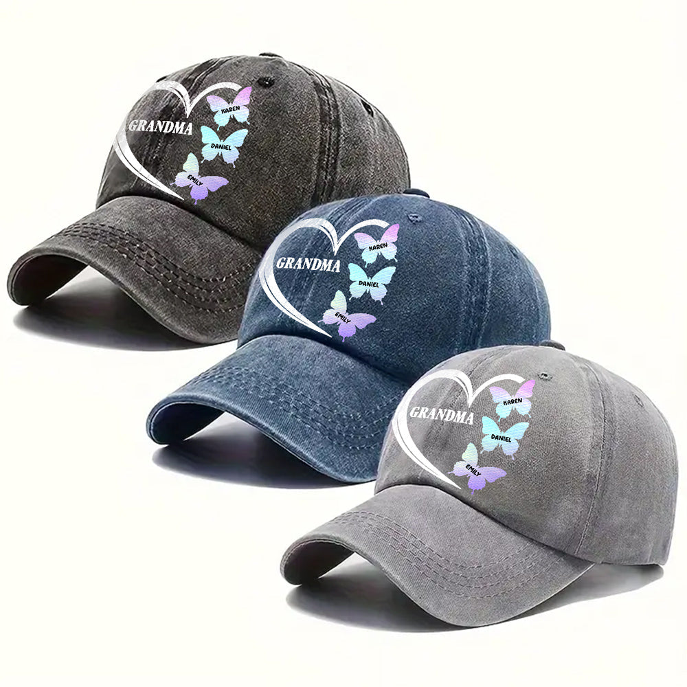Grandma Love - Personalized Custom Vintage Washed Denim Cap
