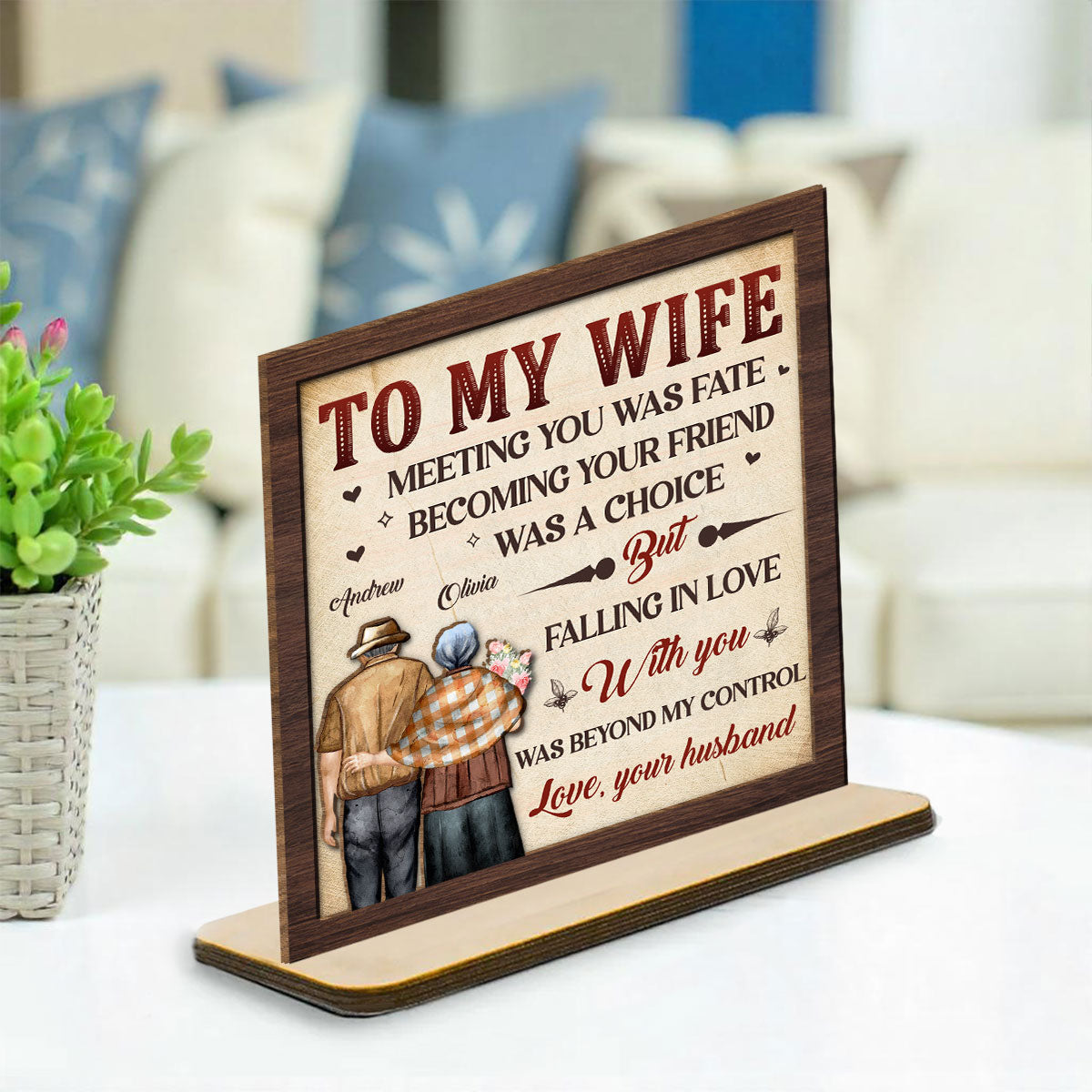 Fall In Love - Personalized Custom 2-Layer Wood Plaque With Flat Base