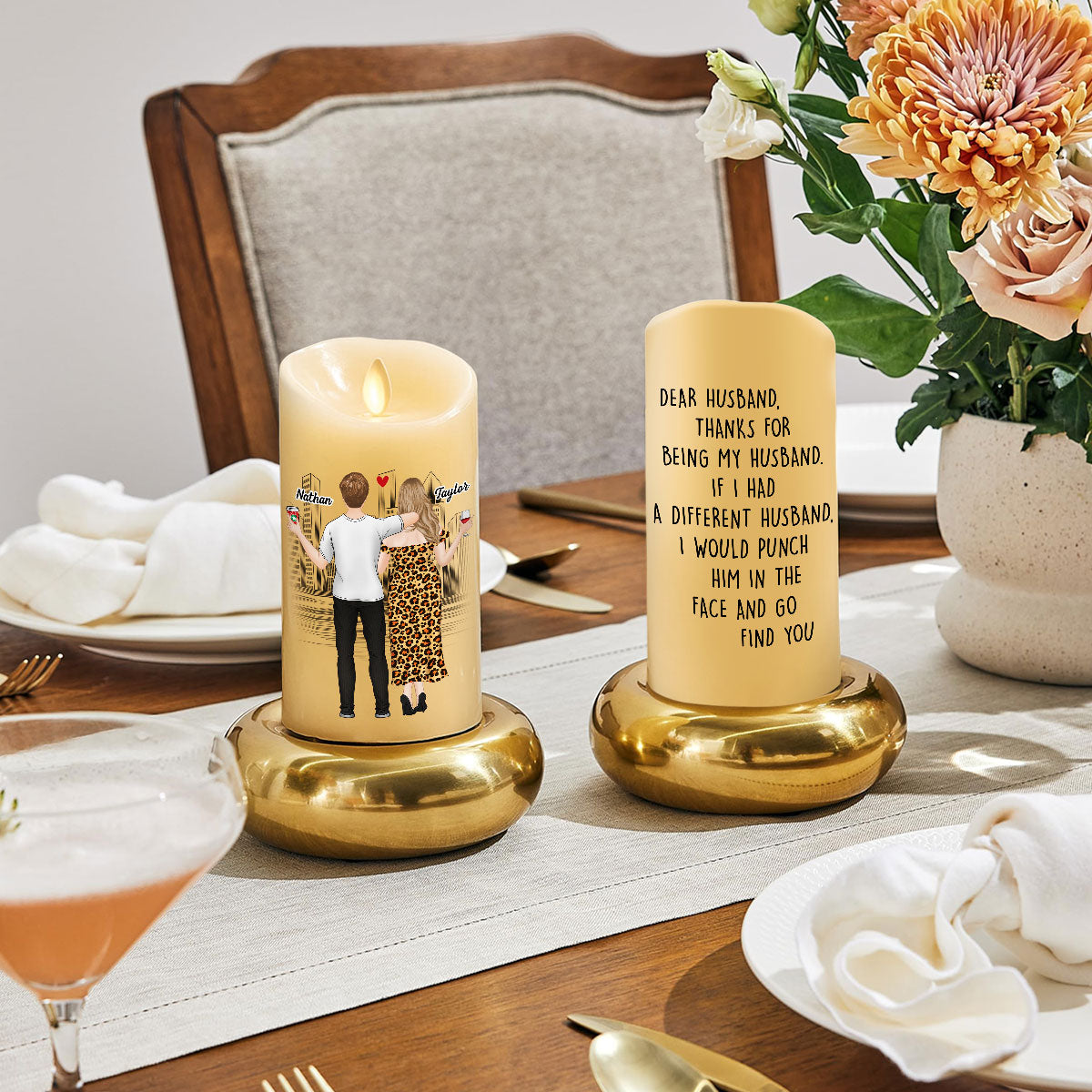 Punch Him In The Face And Go Find You - Personalized Custom LED Candle