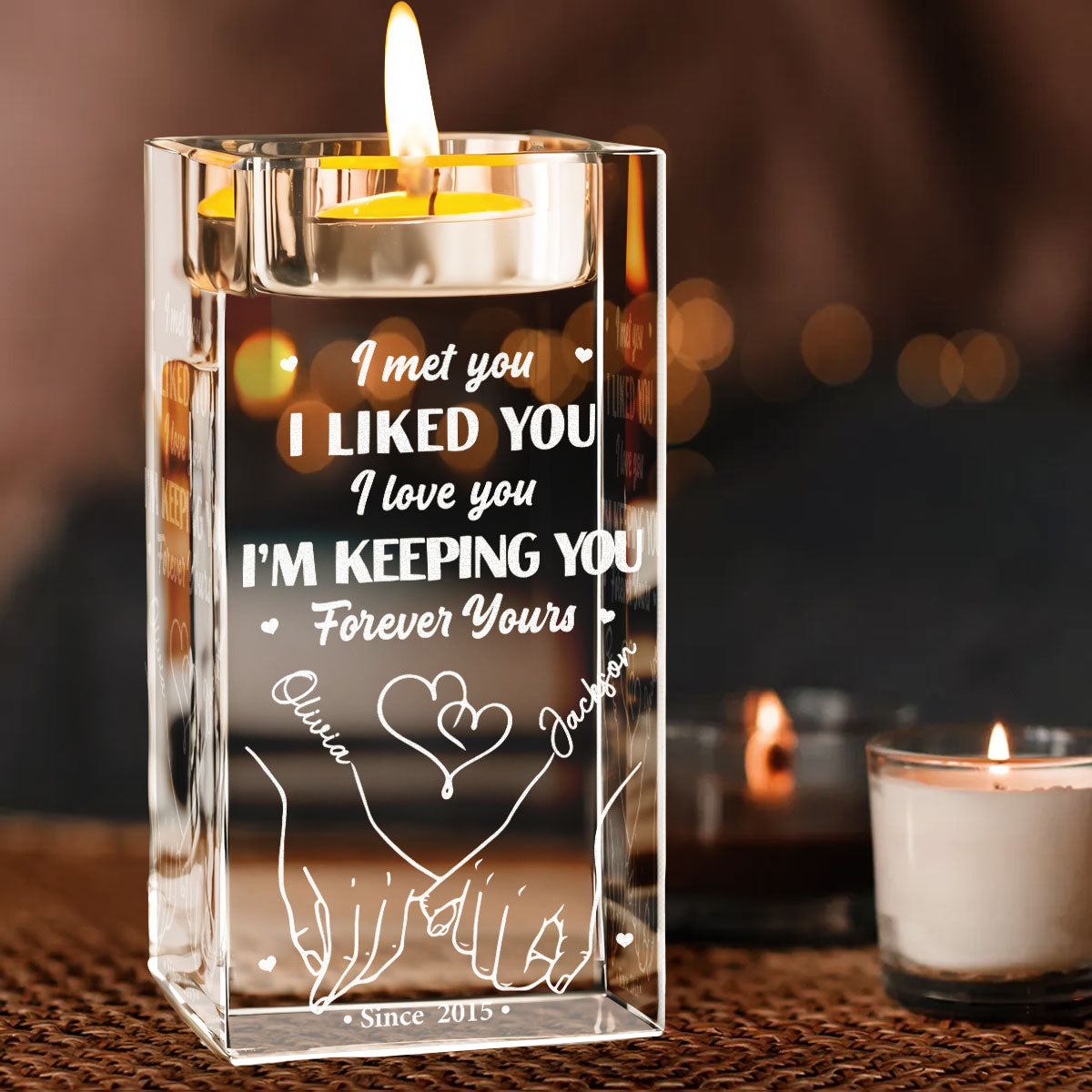 Keeping You - Personalized Custom Engraved Crystal Candle Holder