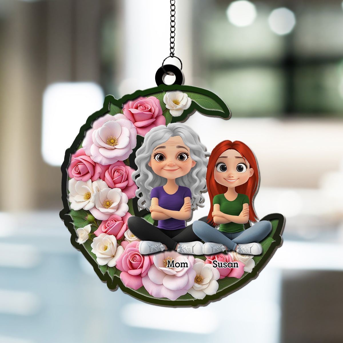 Mom And Children Sitting Together - Personalized Custom Suncatcher