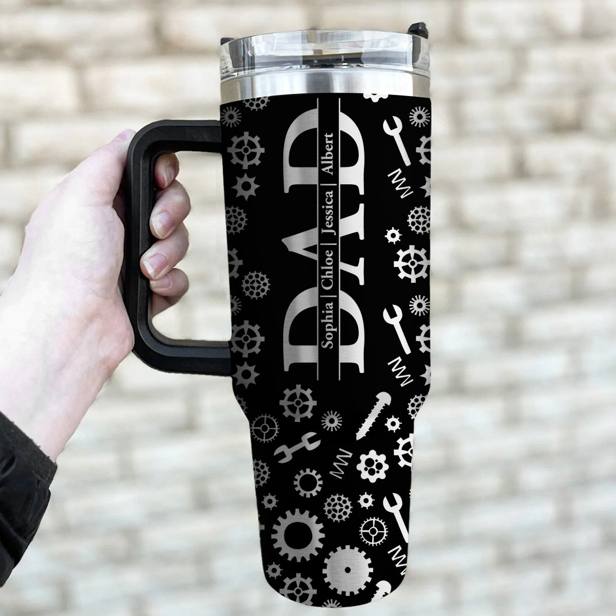 Dad Built With Love - Personalized Custom Engraved 40oz Tumbler With Handle