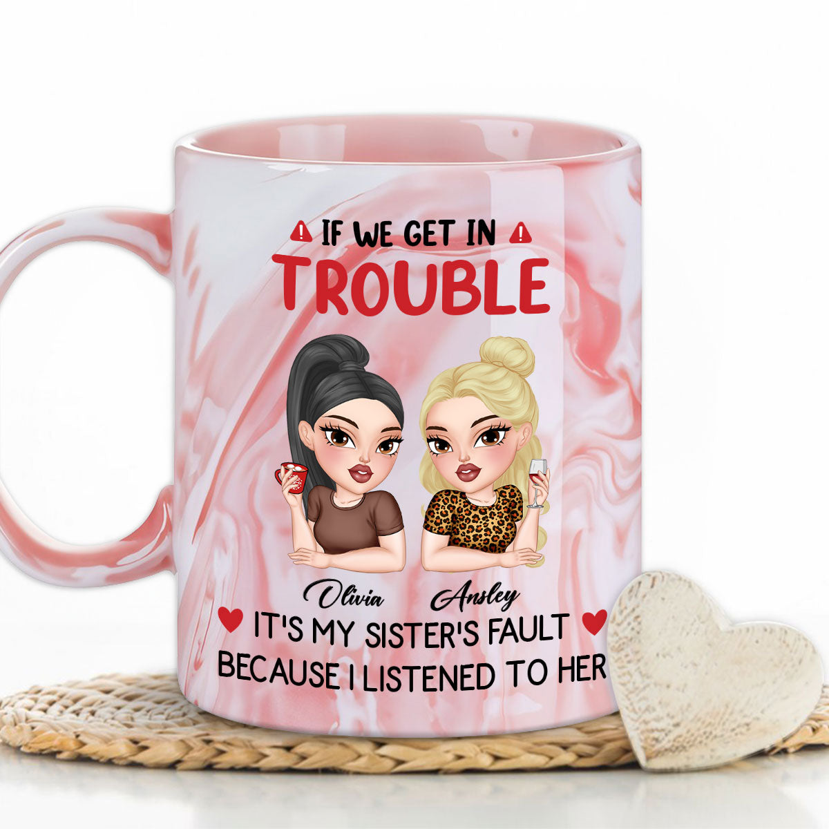 My Sister Made Me Do It - Personalized Custom Pink Marble Mug