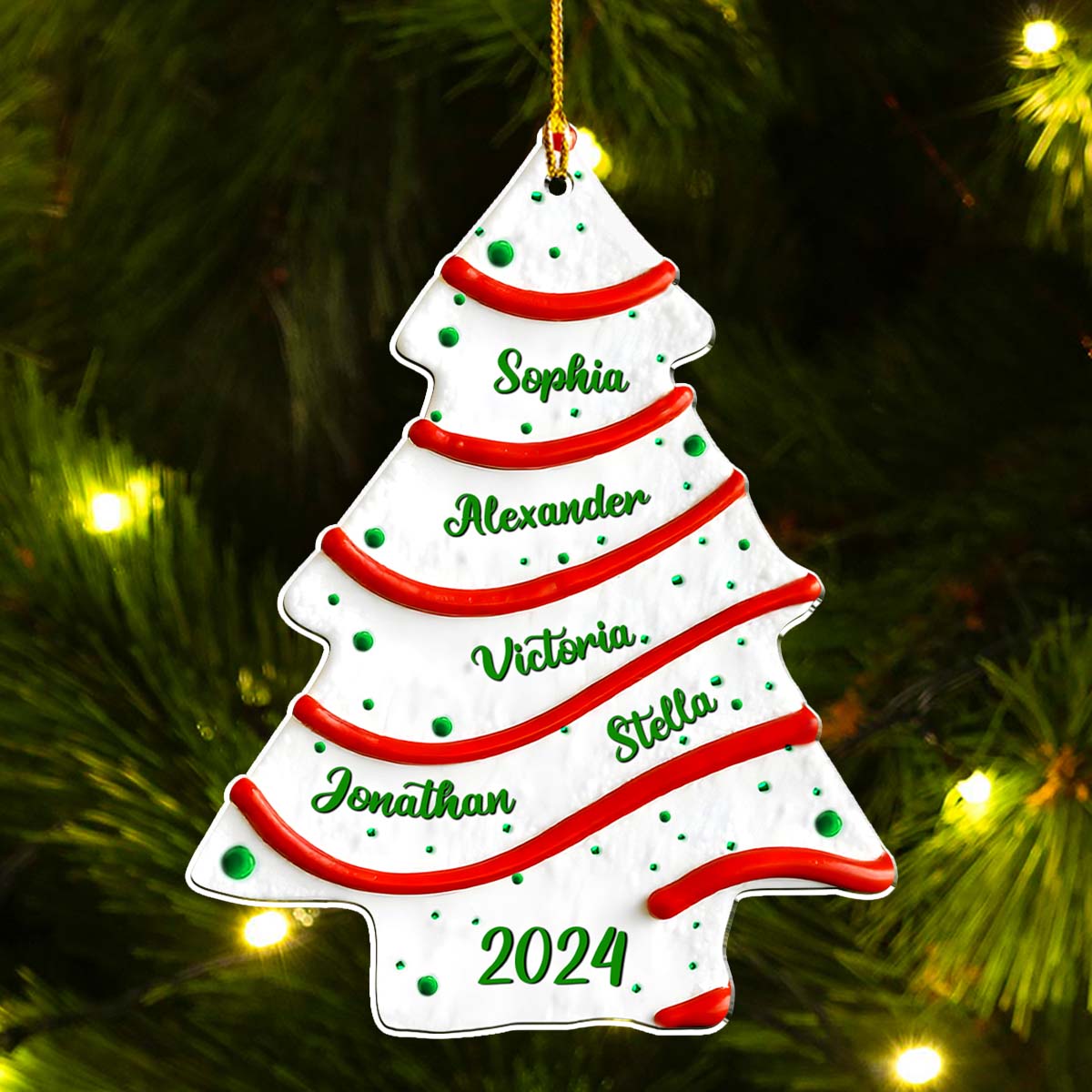 Christmas Tree Cake Custom Name - Personalized Custom 3D Effect Acrylic Ornament - Gifts For Family, Friends, Coworkers