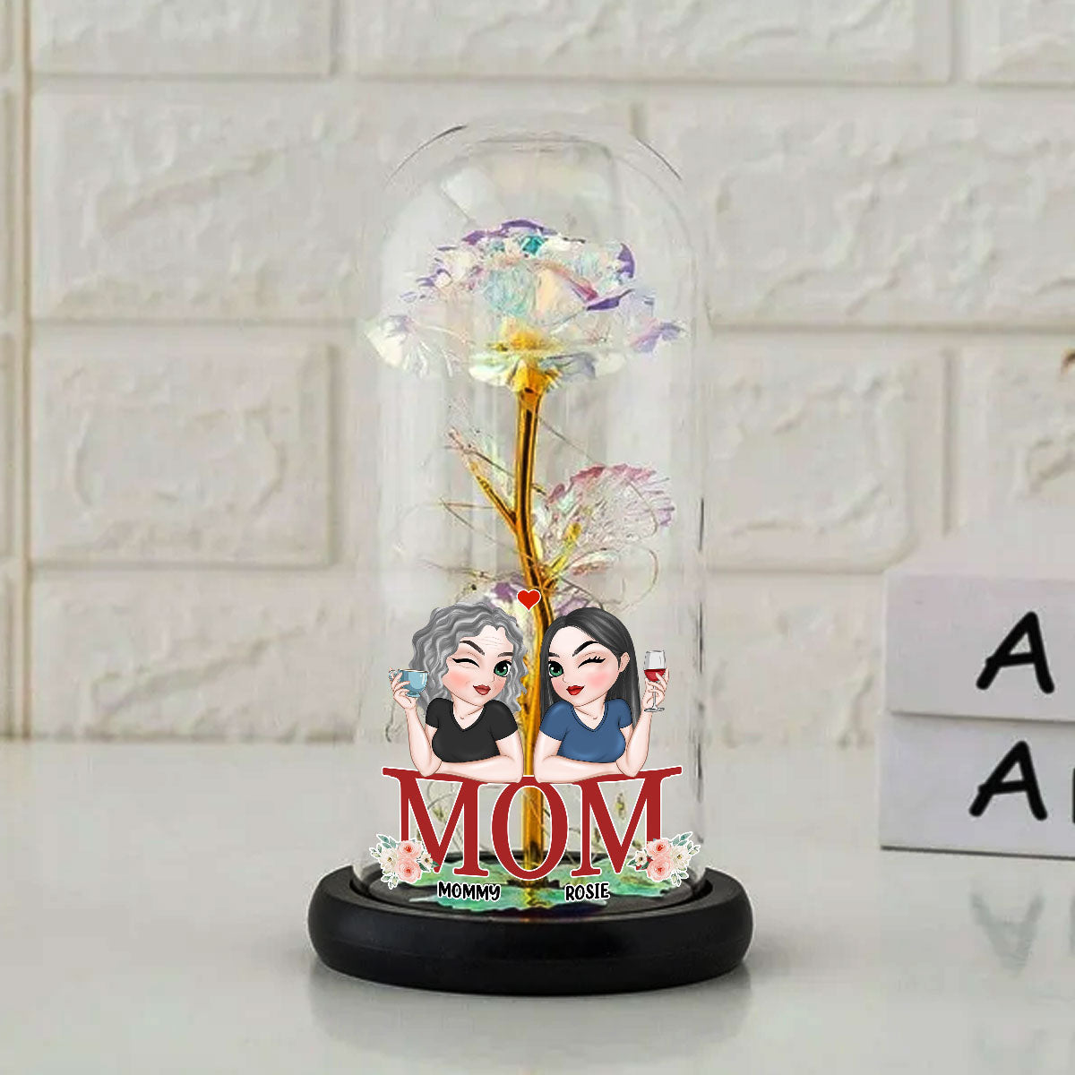 Mom Is The Best - Personalized Custom Sparkly Rose