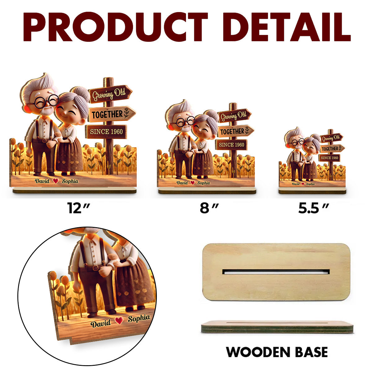 Timeless Love - Personalized Custom 2-Layer Wood Plaque With Flat Base