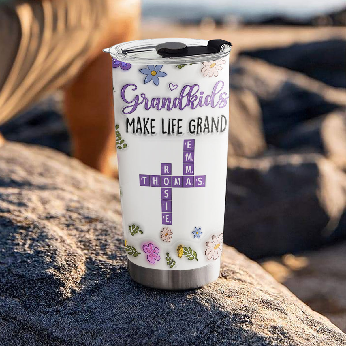 Grandkids Make Life Grand Crossword Puzzle - Personalized Custom 3D Inflated Effect Tumbler