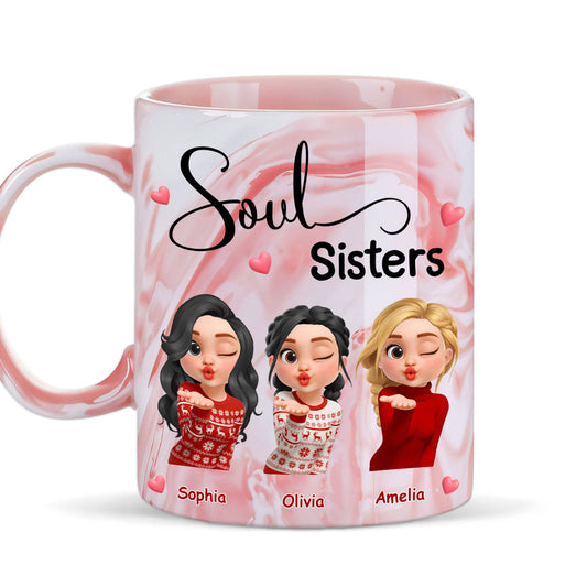 Sisters By Soul - Personalized Custom Pink Marble Mug