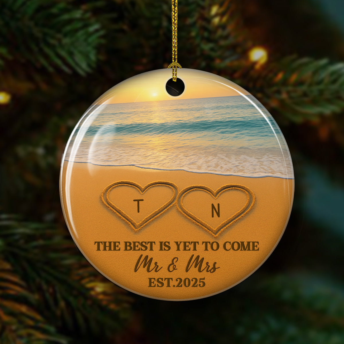 Writing On Sand - Personalized Custom Ceramic Ornament