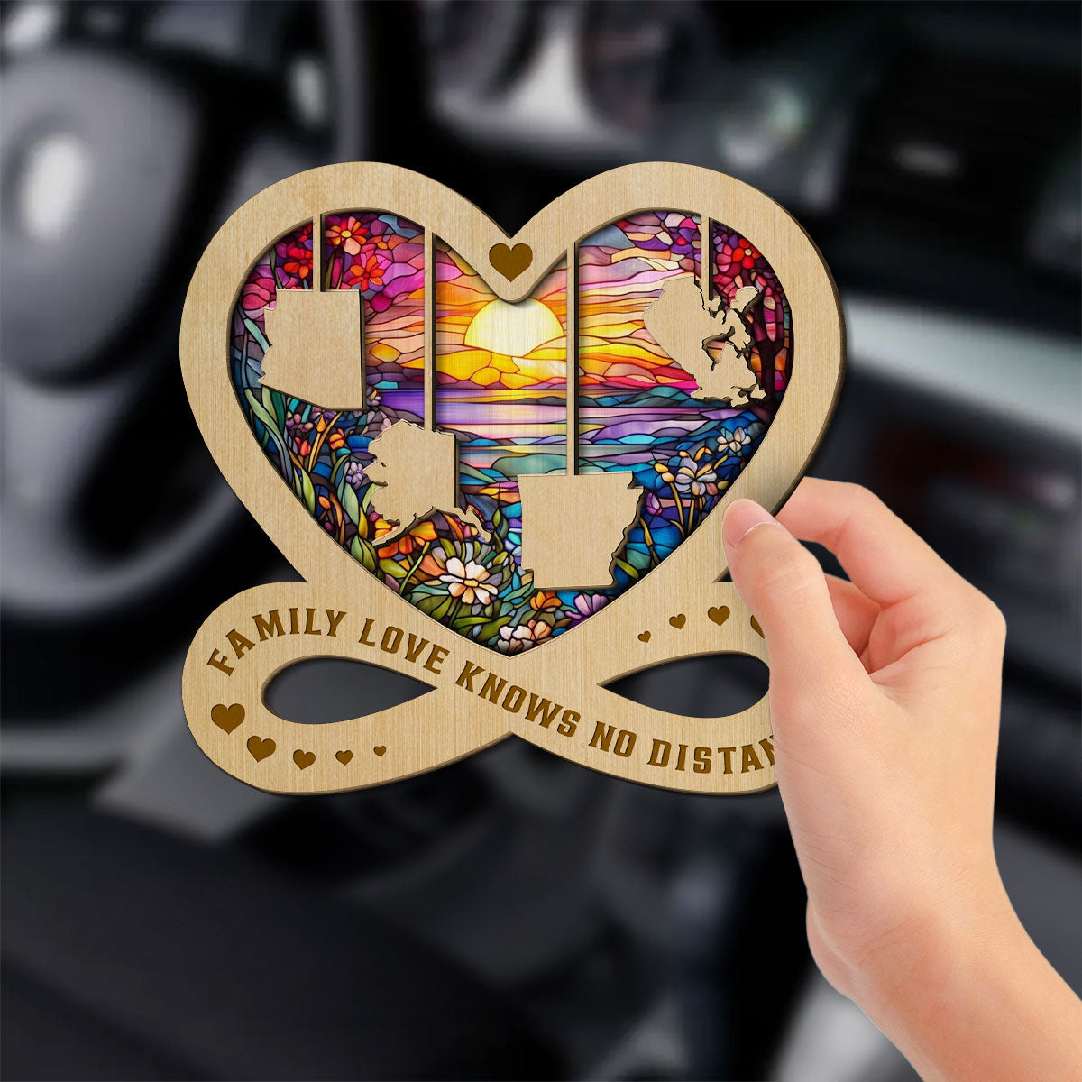 Family Love Knows No Distance - Personalized Custom Car Visor Clip