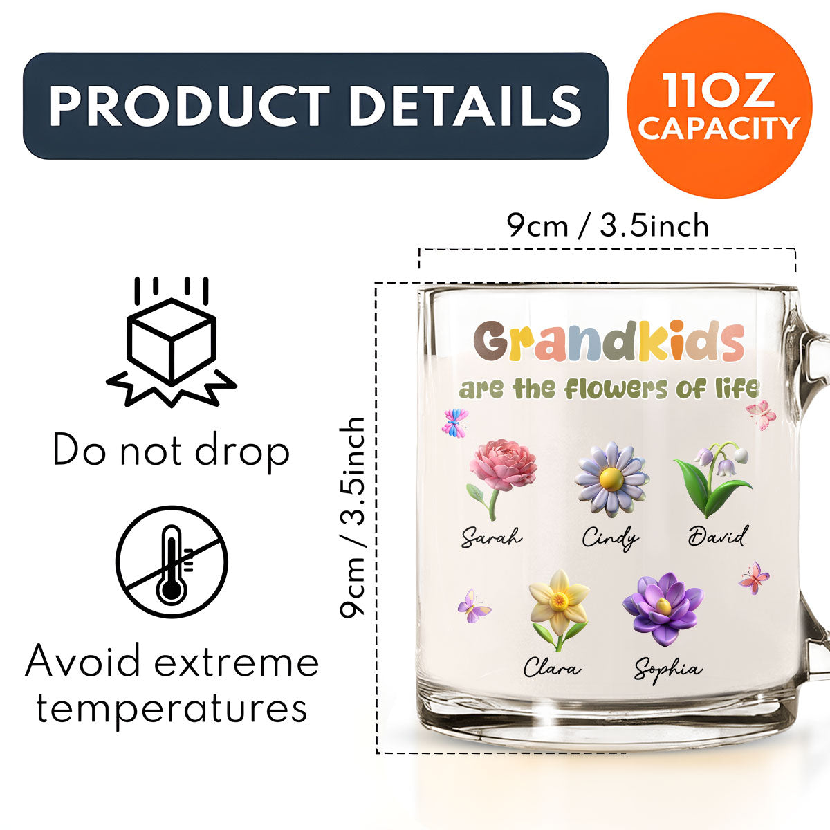 Grandkids Are The Flowers Of Life - Personalized Custom Glass Mug