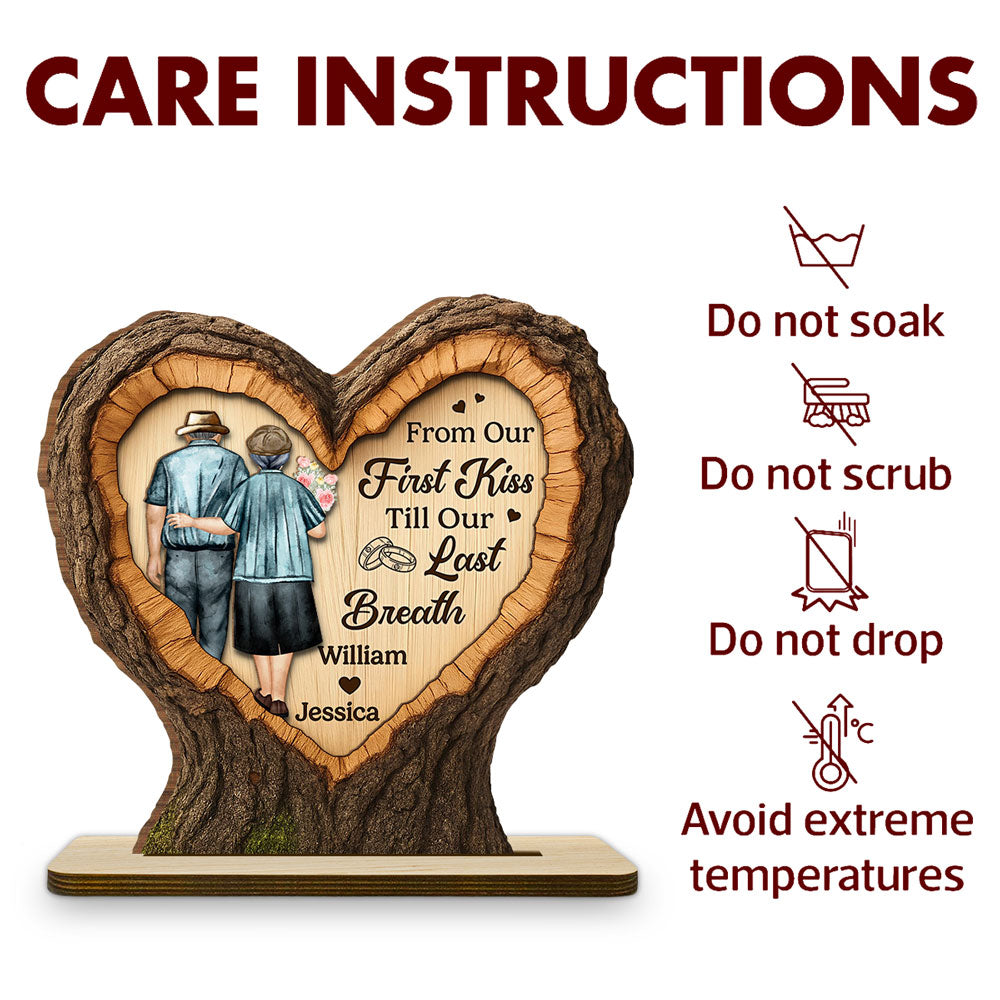 Our Journey Begins With First Kiss - Personalized Custom 2-Layer Wood Plaque With Flat Base