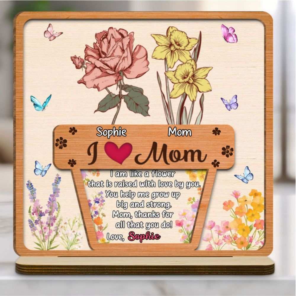 Growing Love Flower - Personalized Custom 2-Layer Wood Plaque With Flat Base