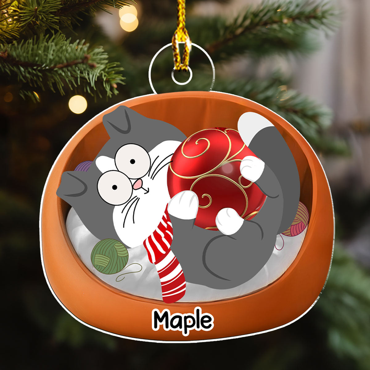 Lovely Swinging Cat - Personalized Custom Acrylic Ornament