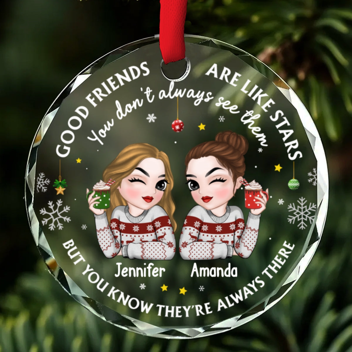 Friend Are My Star - Personalized Custom Glass Ornament