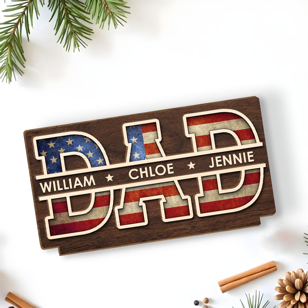 Dad America - Personalized Custom 2-Layer Wood Plaque With Flat Base