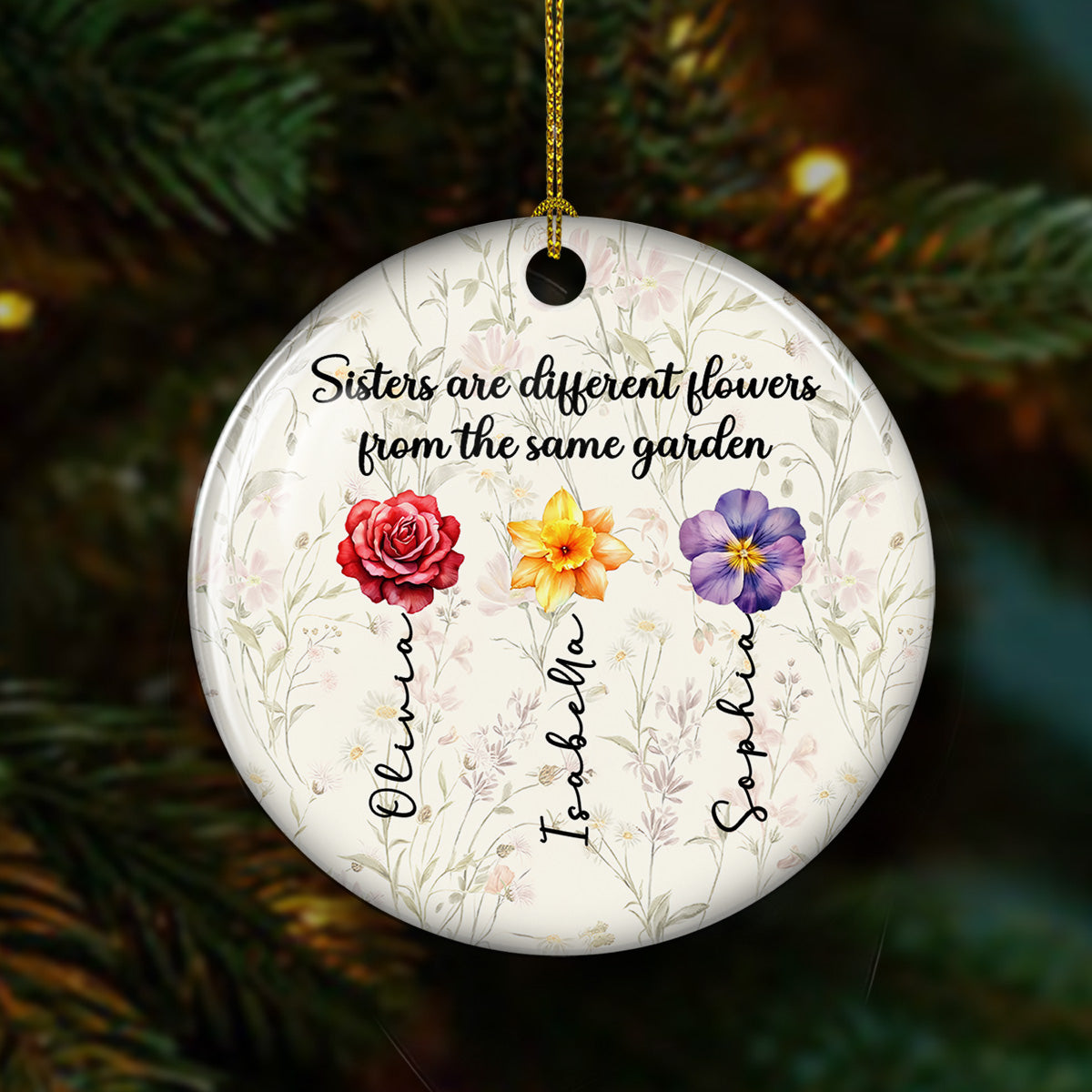 Sister Flowers - Personalized Custom Ceramic Ornament