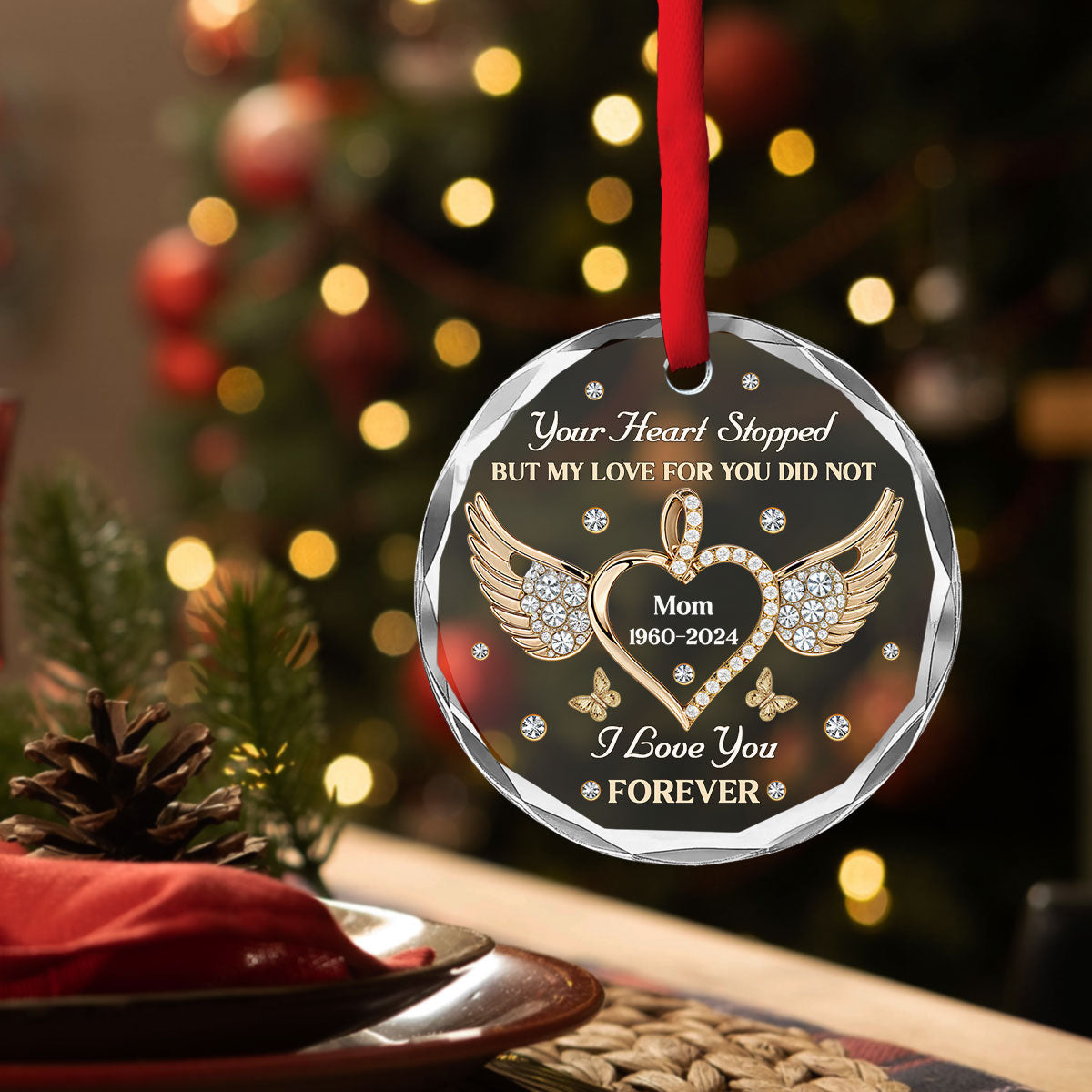 My Love For You Never Stops - Personalized Custom Glass Ornament