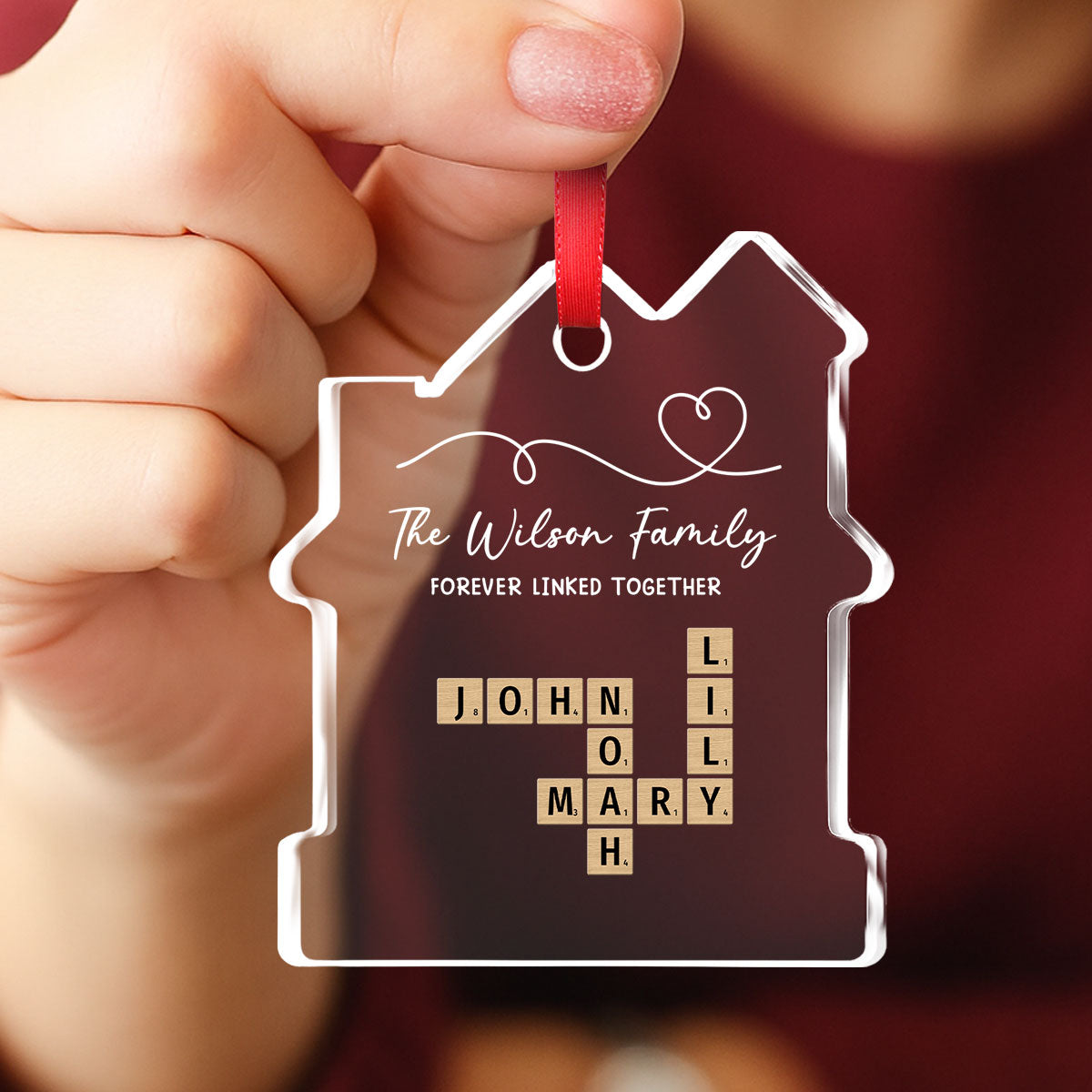 Family Hearts Forever Linked Together - Personalized Custom House Shaped Glass Ornament
