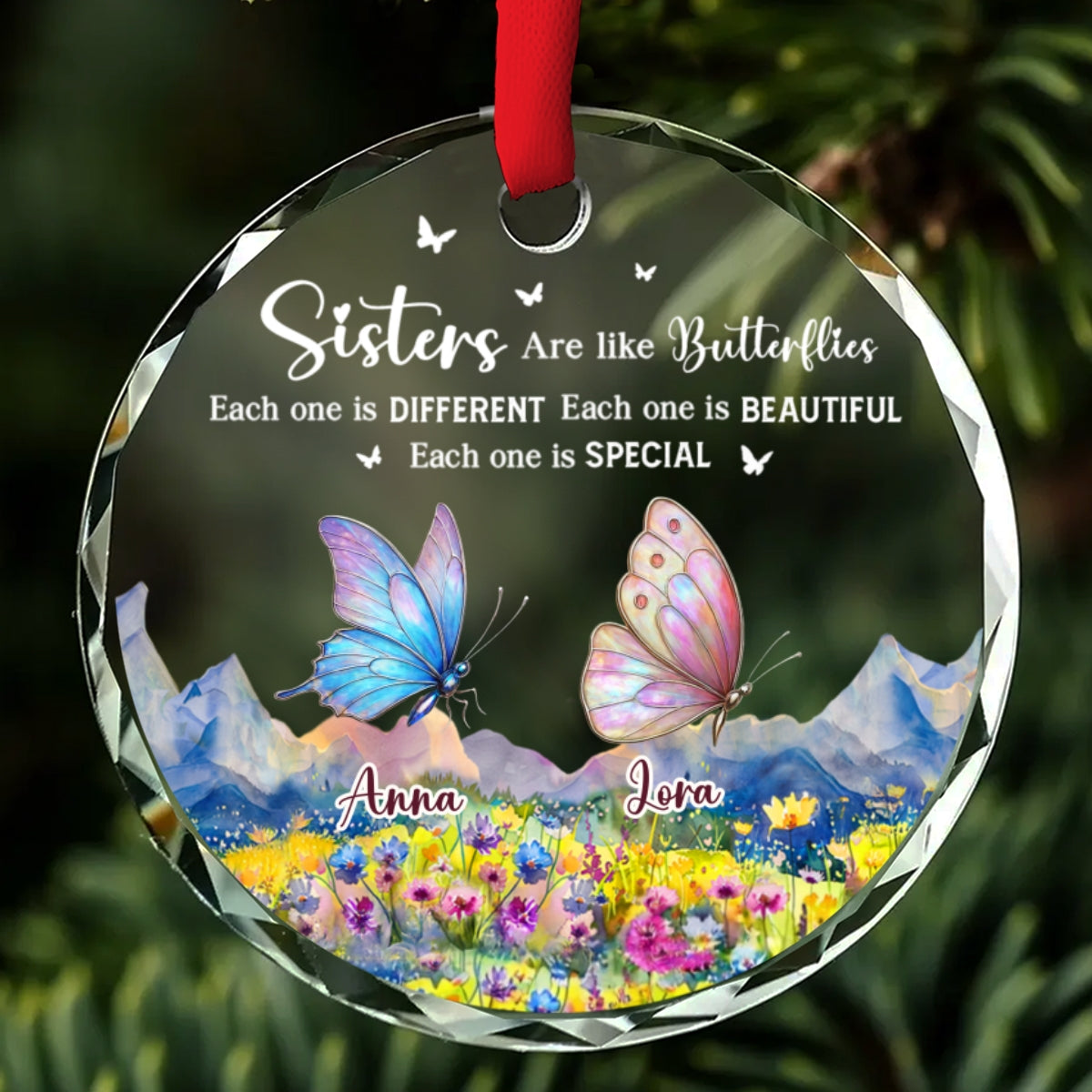 Sisters Are Like Butterflies - Personalized Custom Glass Ornament