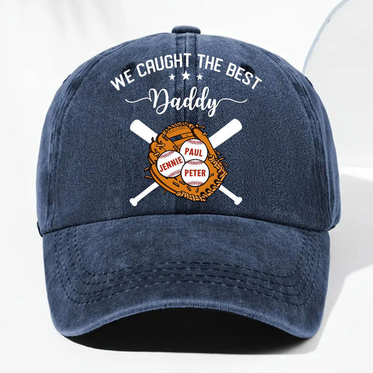 We Caught The Best Dad - Personalized Custom Vintage Washed Denim Cap