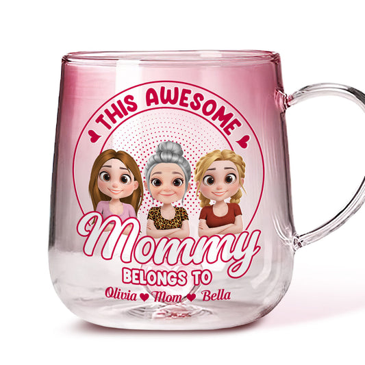 Awesome Mom Belongs To - Personalized Custom Pink Gradient Glass Mug