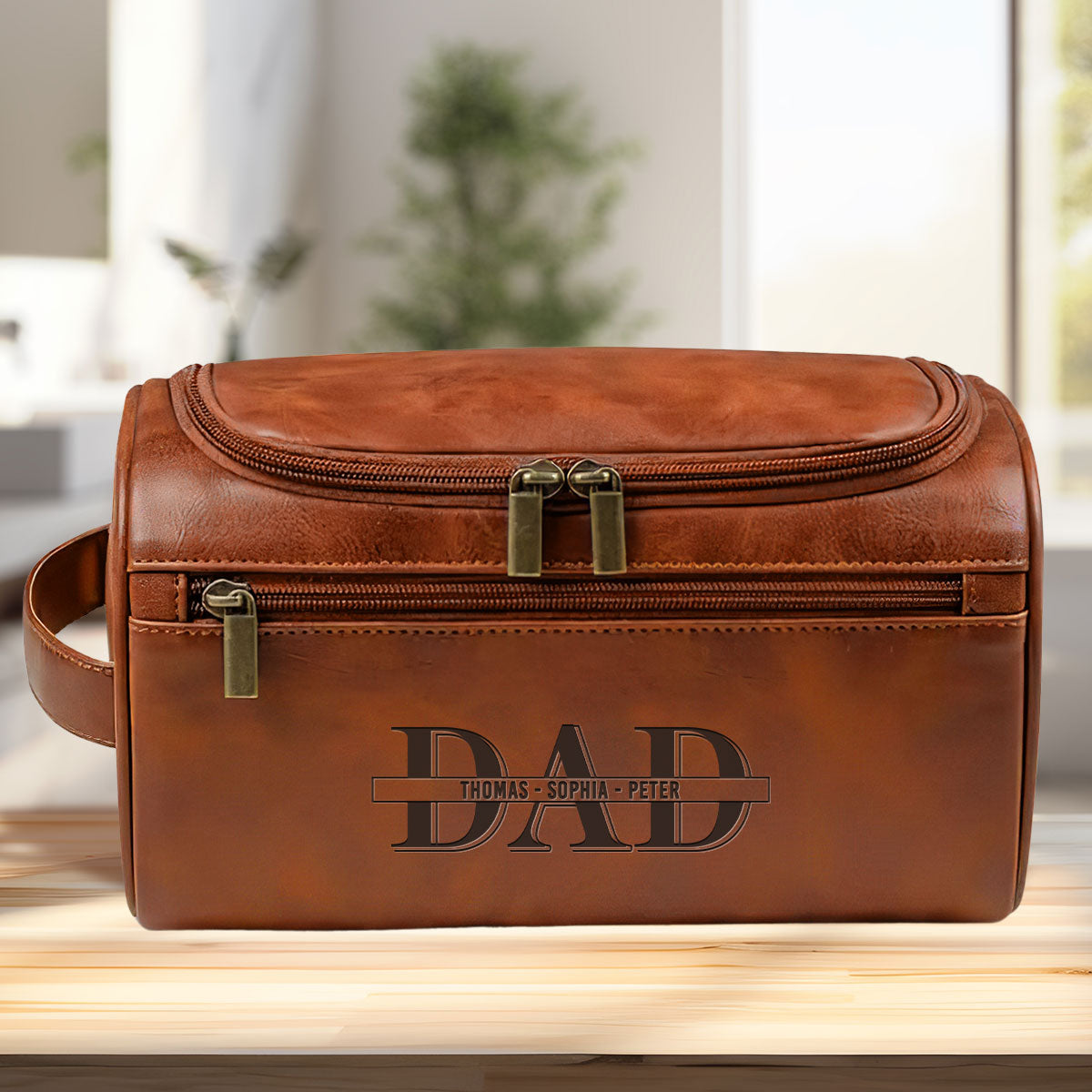 Forever Our Dad - Personalized Custom Engraved Leather Toiletry Bag