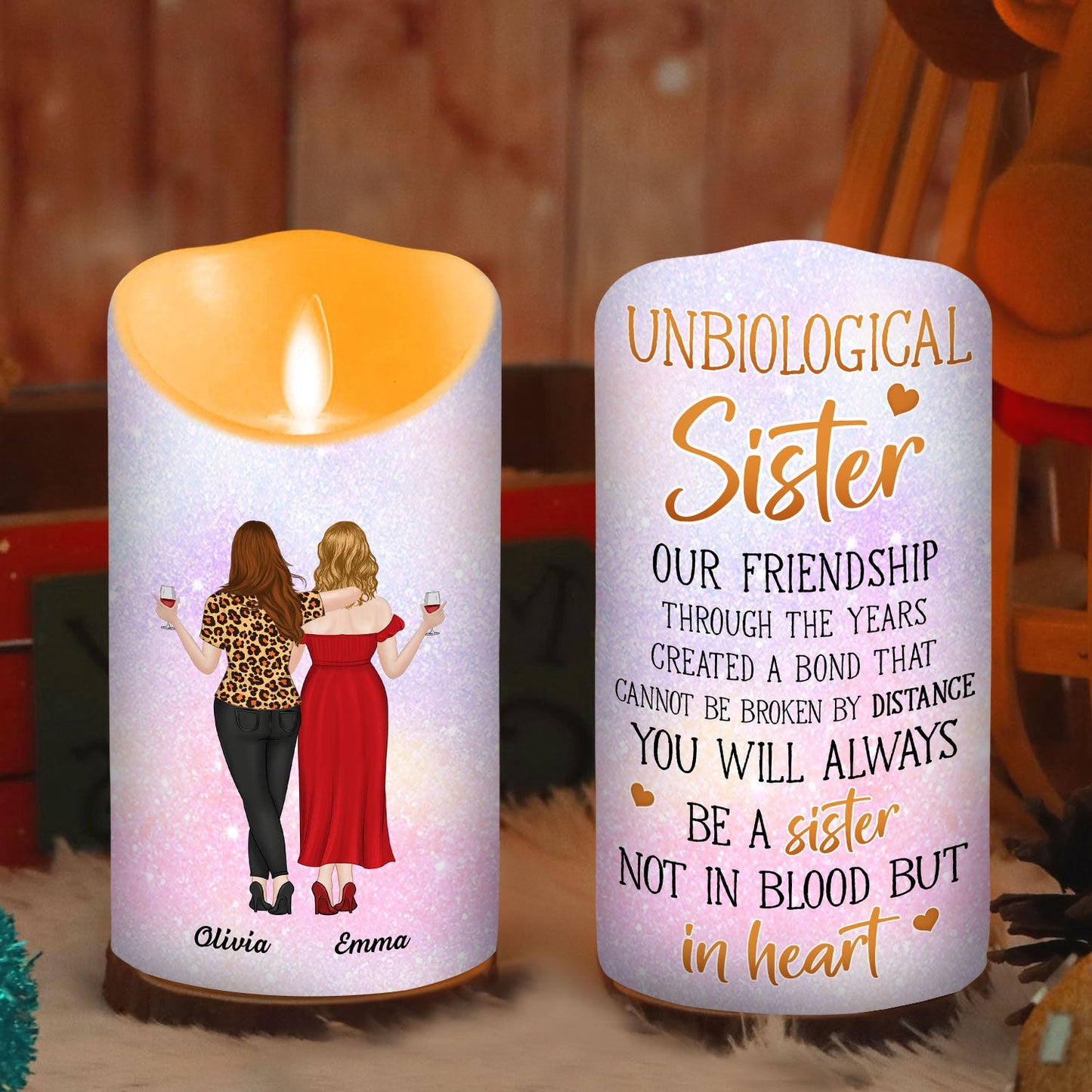 Unbiological Sisters - Personalized Custom LED Candle