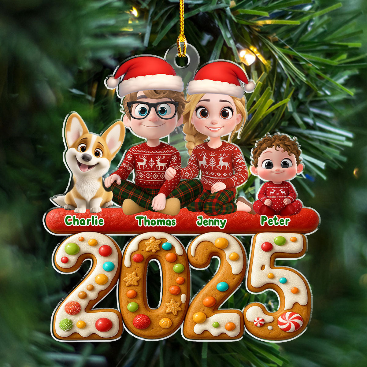 Family And Dog Cake - Personalized Custom Acrylic Ornament
