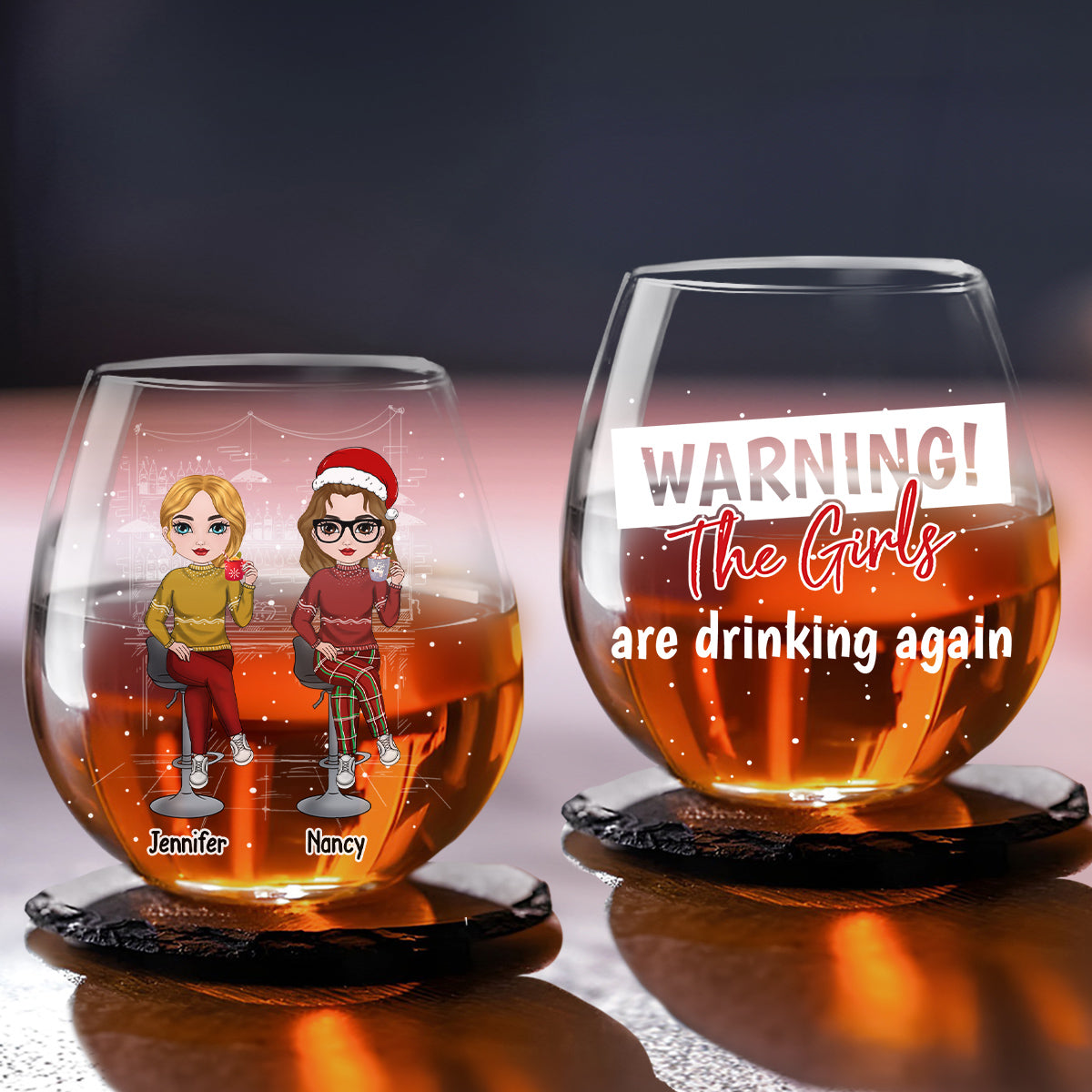 The Girls Are Drinking Again Christmas - Personalized Custom Wine Glass
