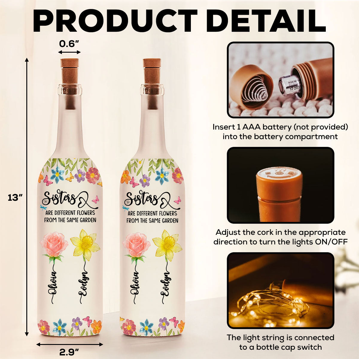Bestie Blossoms - Personalized Custom Bottle Lamp