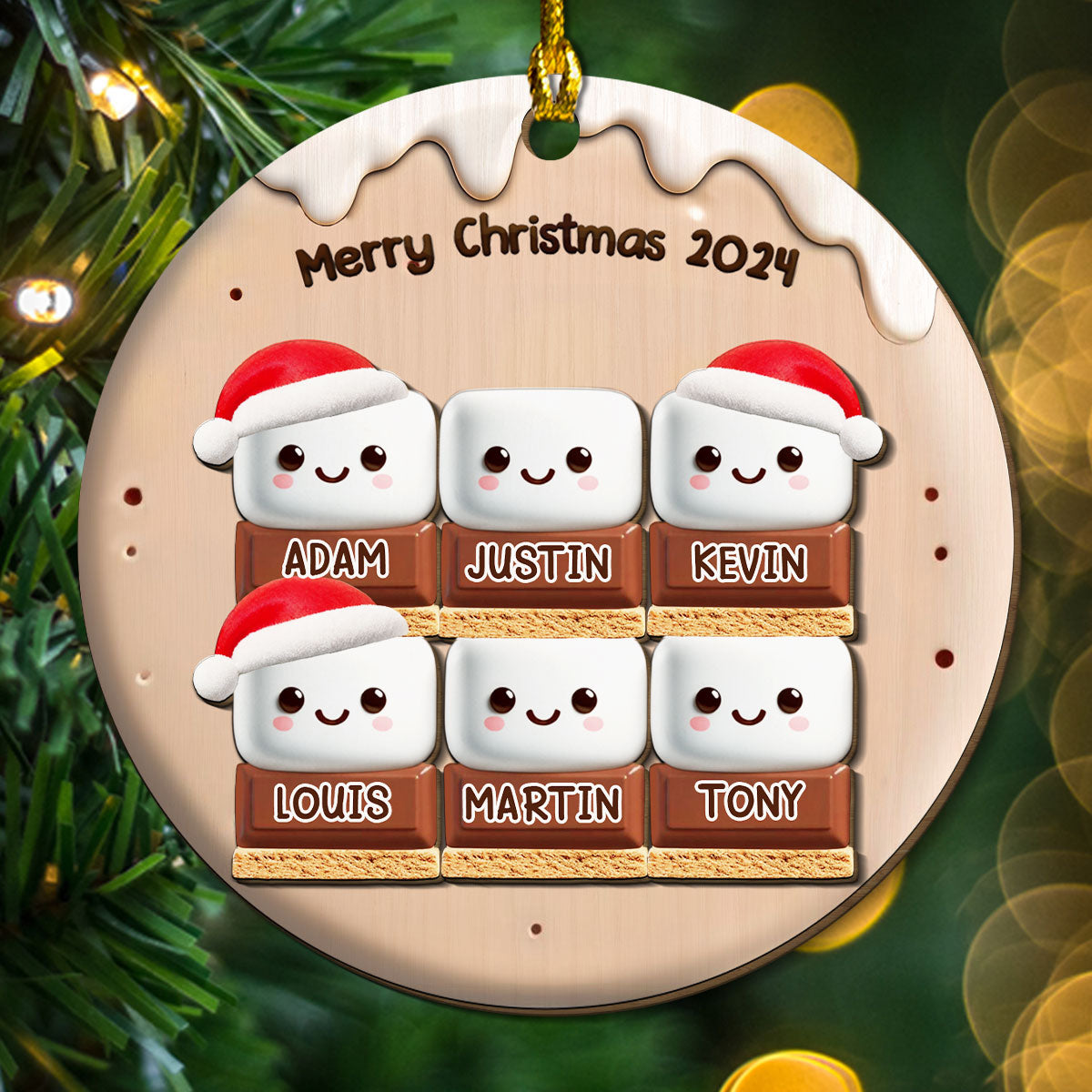 Smores Family - Personalized Custom Freeshape 2-Layered Wood Ornament