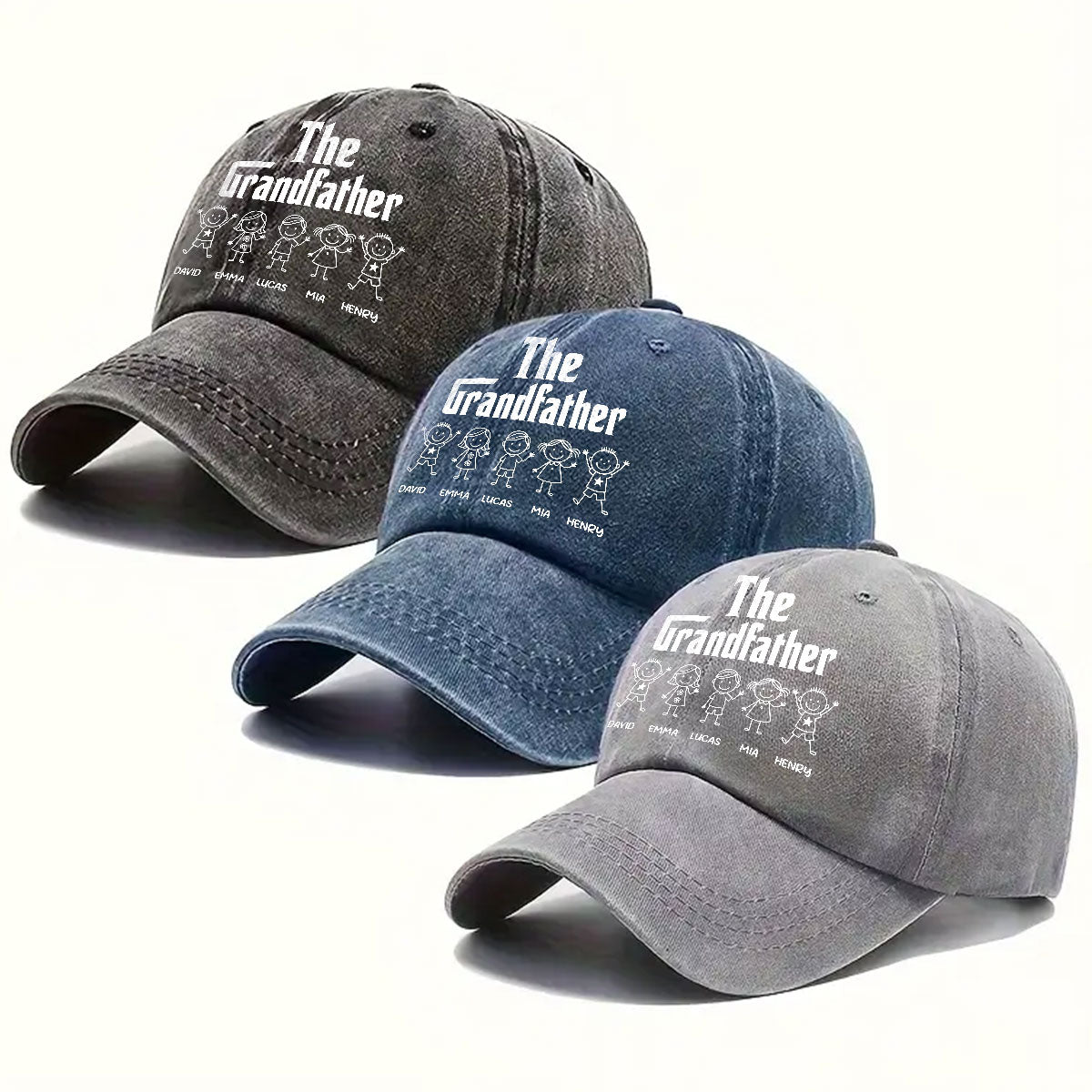 The Grandfather Version 2 - Personalized Custom Vintage Washed Denim Cap