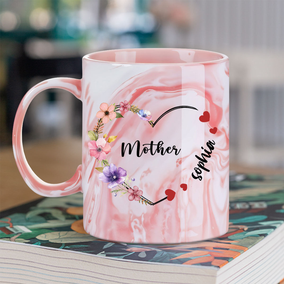 Sweethearts Of Mom - Personalized Custom Pink Marble Mug