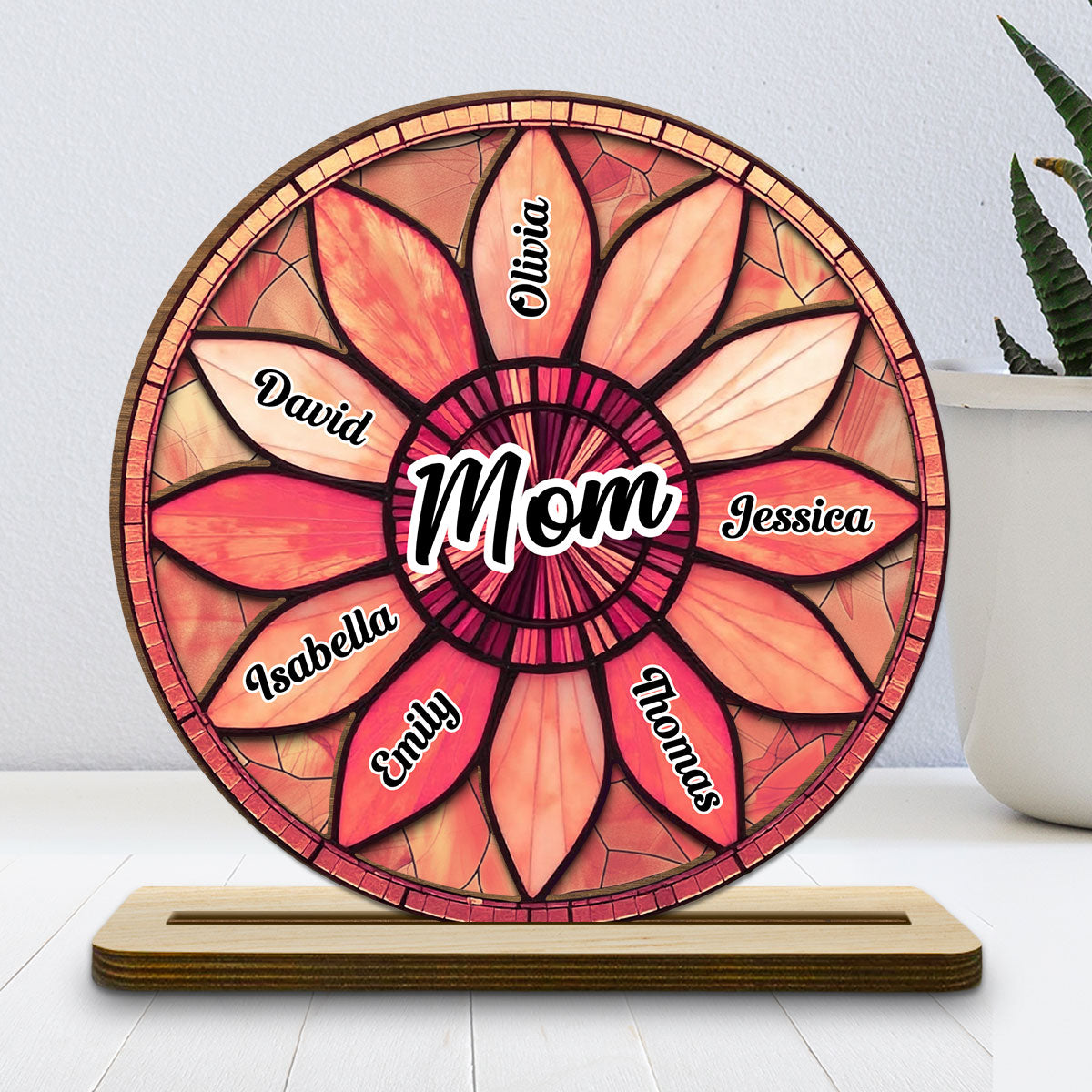 Family Sunflower - Personalized Custom 2-Layer Wood Plaque With Flat Base