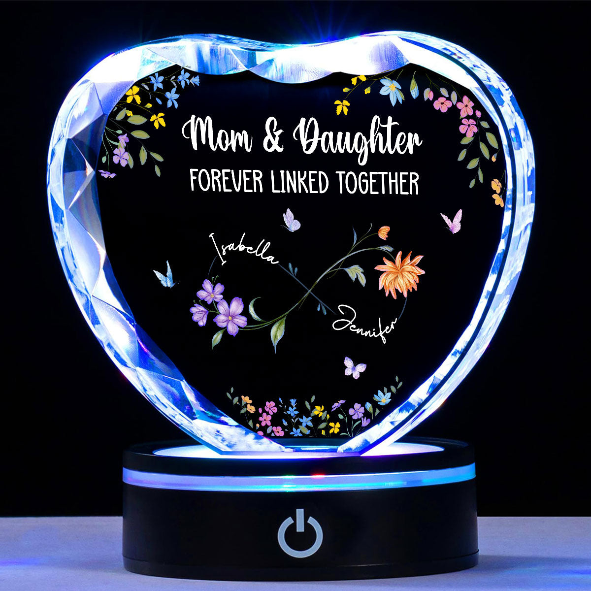 Mom And Daughter Forever Linked - Personalized Custom Crystal Led Light
