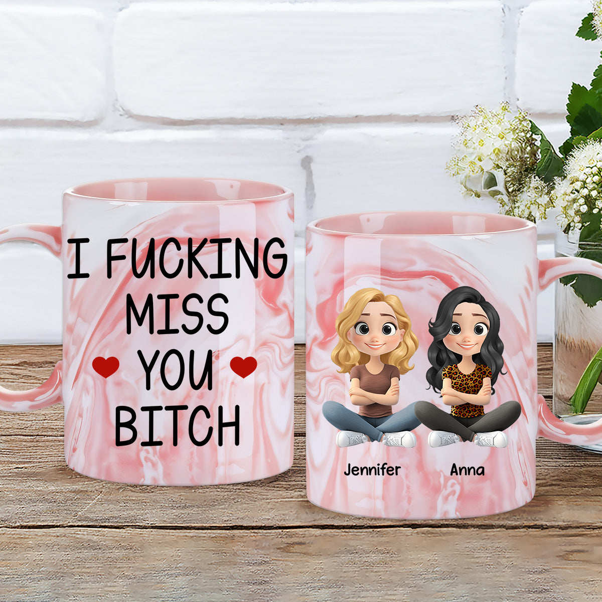 Miss You So - Personalized Custom Pink Marble Mug