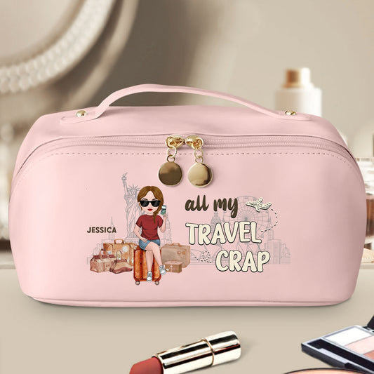 All My Travel Crap - Personalized Custom Leather Makeup Bag