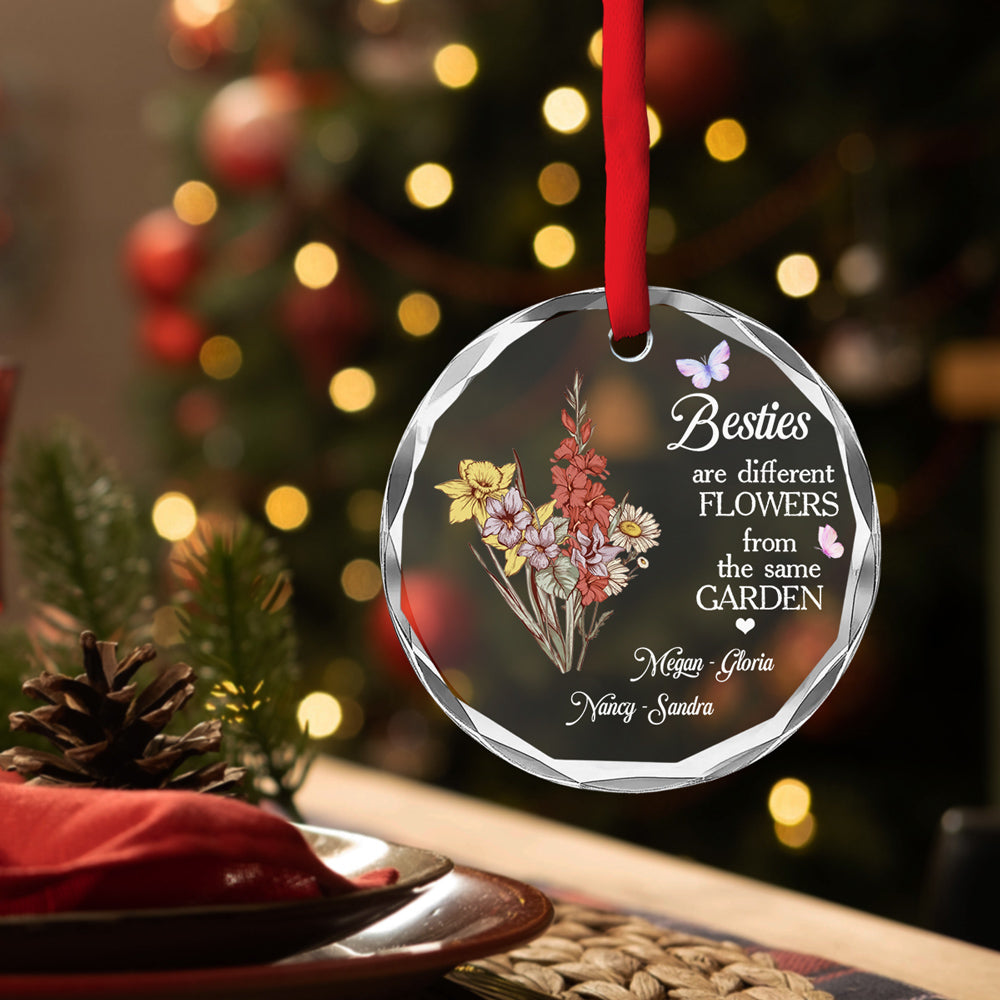 Floral Sisters Forever - Personalized Custom Glass Ornament