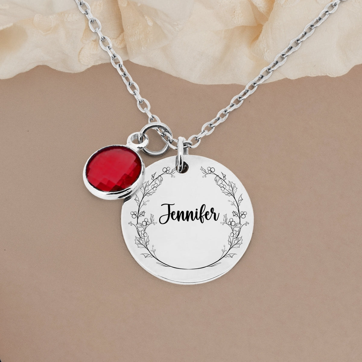 Custom Name Circle Flower - Personalized Custom Birthstone Necklace