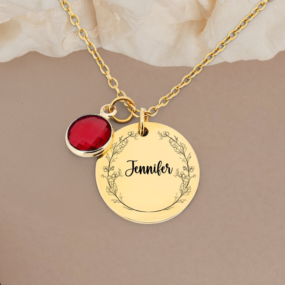 Custom Name Circle Flower - Personalized Custom Birthstone Necklace