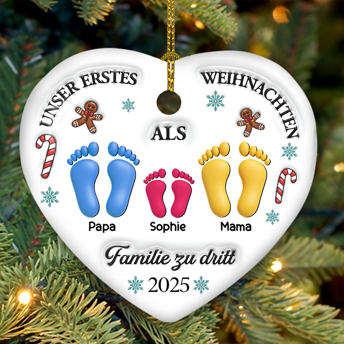 Unser erstes Weihnachten â€?Personalisierter Herz-Keramikanhänger mit 3D-Effekt
