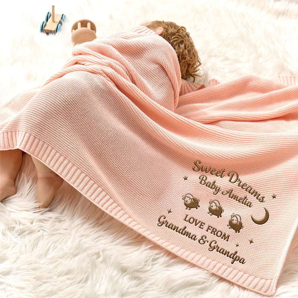 Love From Grandma - Personalized Custom Embroidered Knitted Baby Blanket