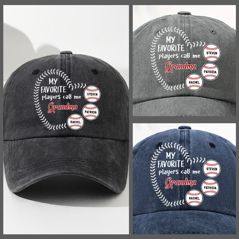 My Fav Players Call Me Grandma - Personalized Custom Vintage Washed Denim Cap